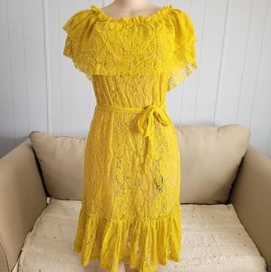 Sharagano Women's Ruffle Boho off the shoulder with Lace Trim Dress Size S